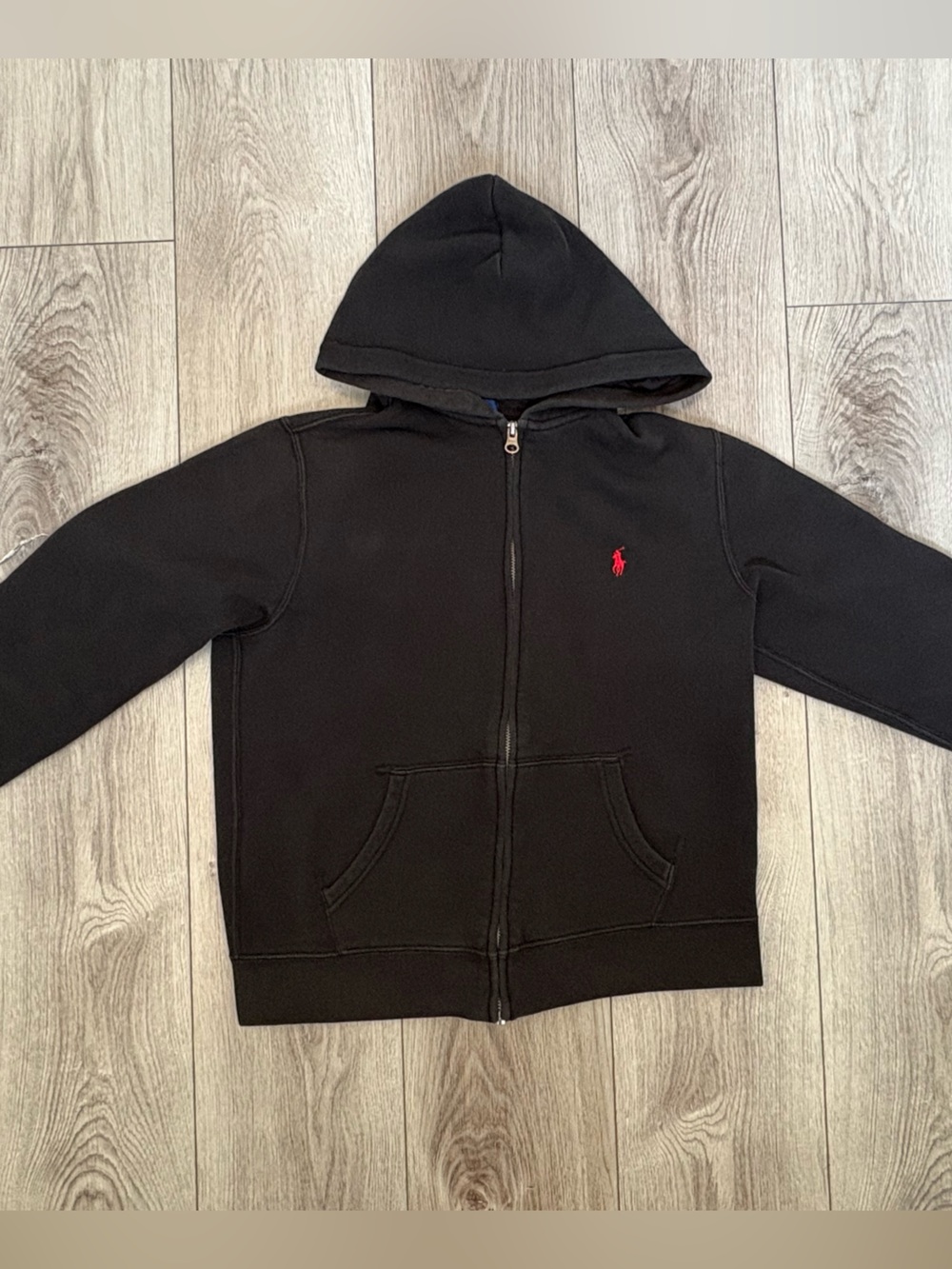Polo Ralph Lauren Boys Black Full Zip Hoodie Red Pony Logo Fleece L (14-16)
